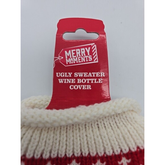 Merry Moments Ugly Sweater Wine Bottle Cover Rudolph the Red Nose Reindeer - Picture 4 of 6